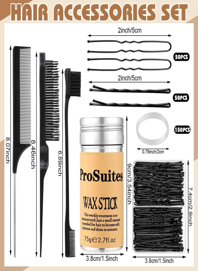 ProSuites Black Bobby Pins for Women with Hair Wax Stick Slick Back Hair Brush Clear Hair Elastics for Women Teen Girls Kids - Image 2